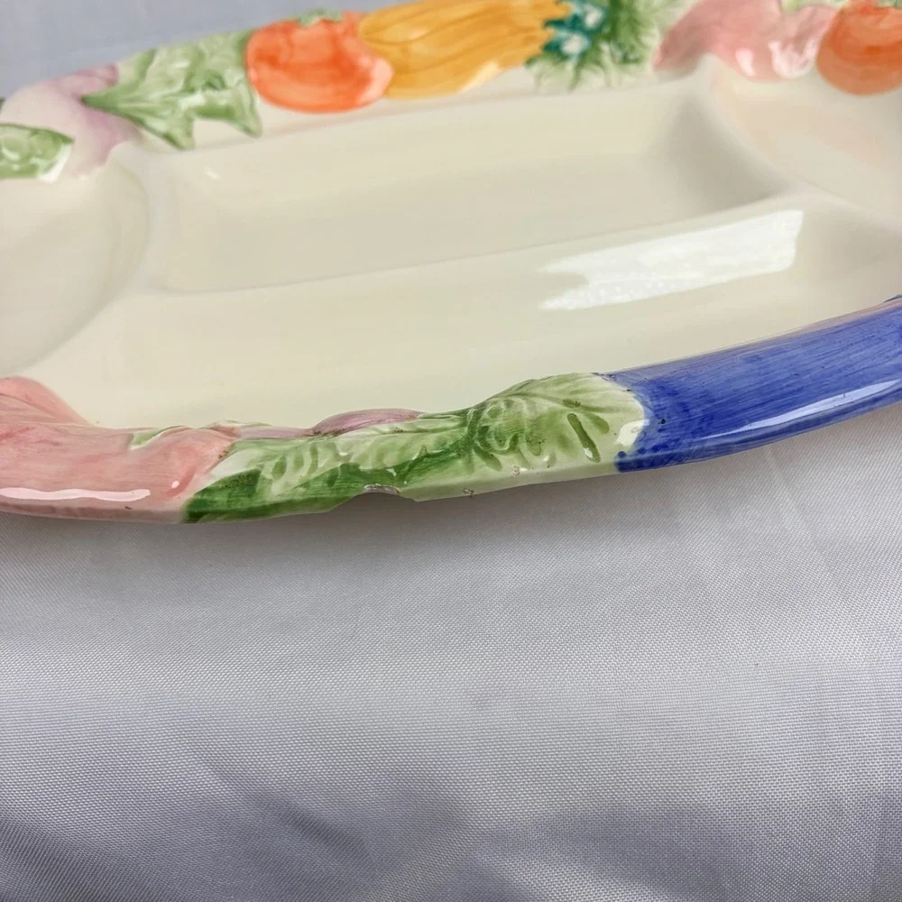 Fitz and Floyd Vintage 1986‎ Vegetable Divided Serving Platter Oval Ceramic Tray